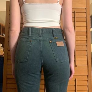 Vintage 90s Olive Green High Waisted Jeans Wrangler 28”
